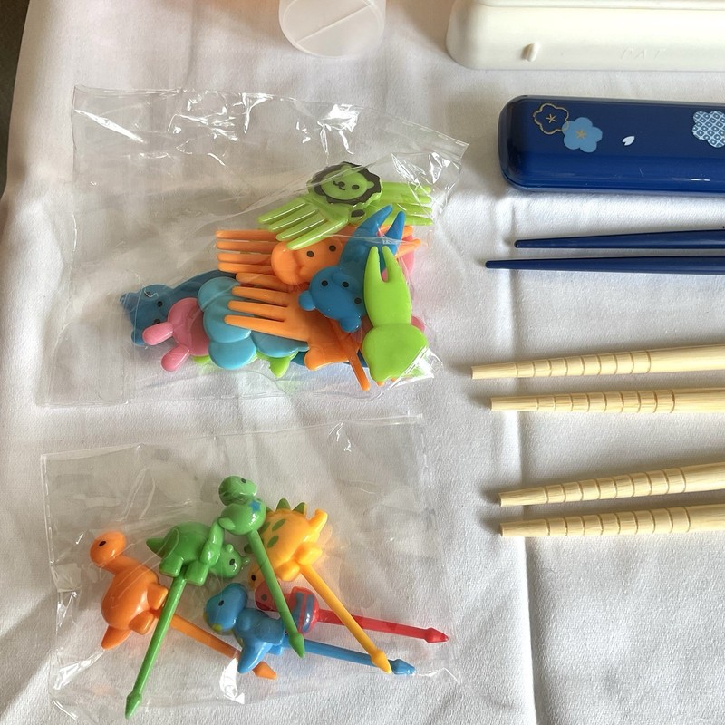 BENTO BOX Items Lot Chop Sticks, Picks, Muffin Silicone Molds Sandwich Cutter gallery