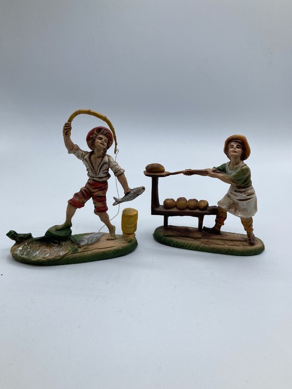 2 Vintage Fisherman & Baker Birthday Cake Topper Figures 4.5” Plastic ITALY