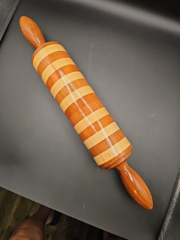 “Handcrafted Multi-Wood Striped Rolling Pin, Segmented Hardwood Baker’s RollerQQ