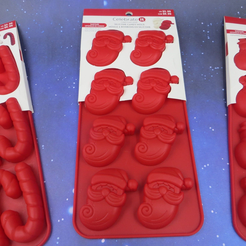3 Celebrate It Red Christmas Silicone Candy Molds Bakeware Canes Santa Snowman gallery
