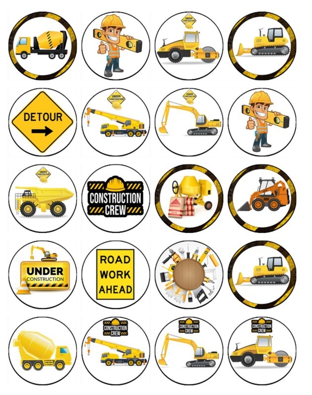 Construction Theme Edible Wafer Cupcake Toppers | Truck Birthday Cake Decoration