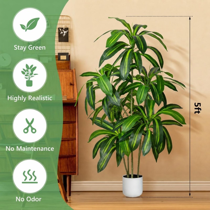 Zinloo Artificial Dracaena Tree 5Ft Artificial Indoor Tree Large Indoor Plant gallery