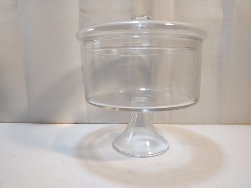 Vintage Glass Lidded Bowl PEDESTAL Platter For Desserts Footed Candy Elegant gallery