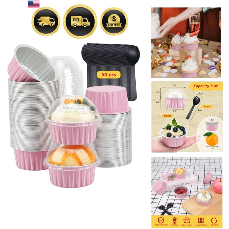 Mini Muffin Liners With Lids 50 Pack Aluminum Foil Cupcake Tins Muffin Pans