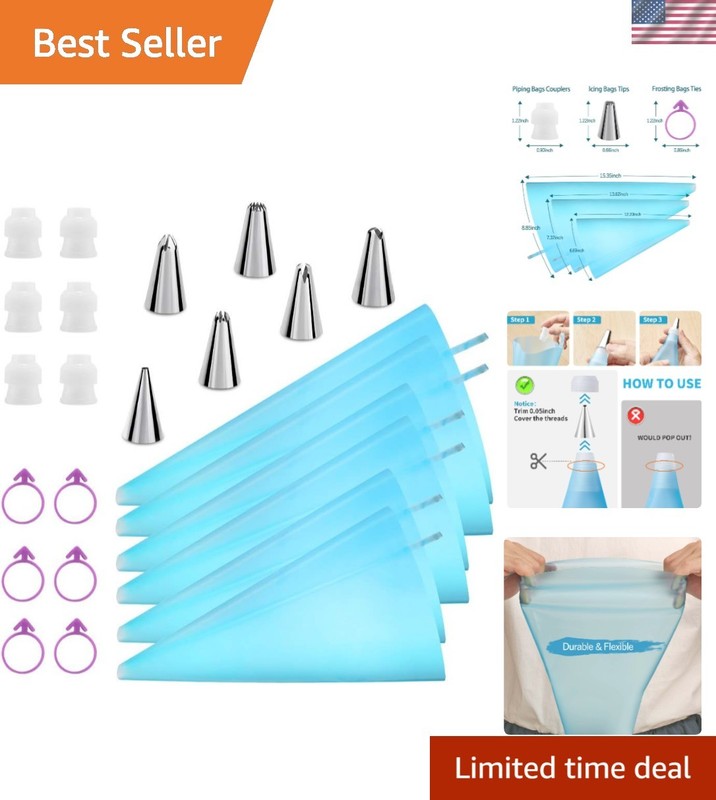 Versatile 6-Piece Reusable Decorating Set: Piping Bags & Icing Tips for All Ages