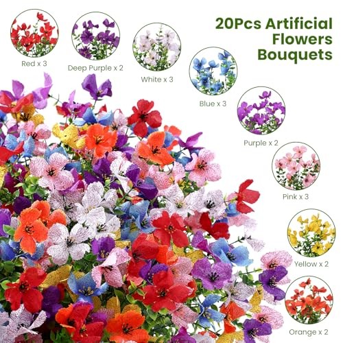 Bundles Artificial Flowers Outdoors Decoration, Fake Silk mums 20 Mix 8 Colors gallery