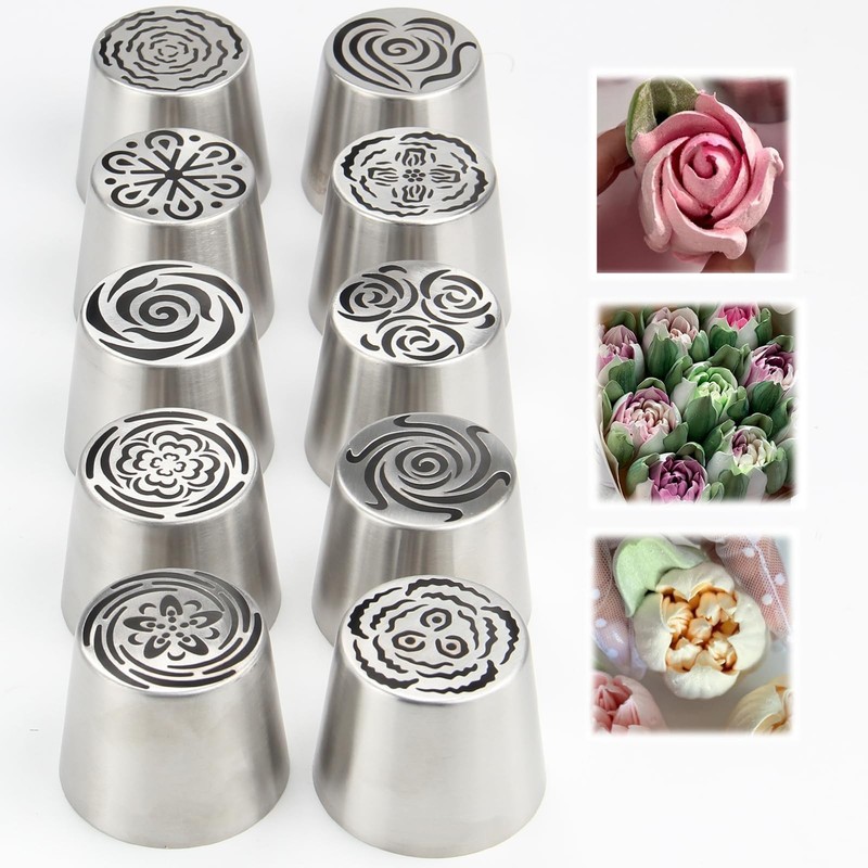 10pack Russian Piping Flower Nozzles Extra Large, Stainless Steel Rose Floral…