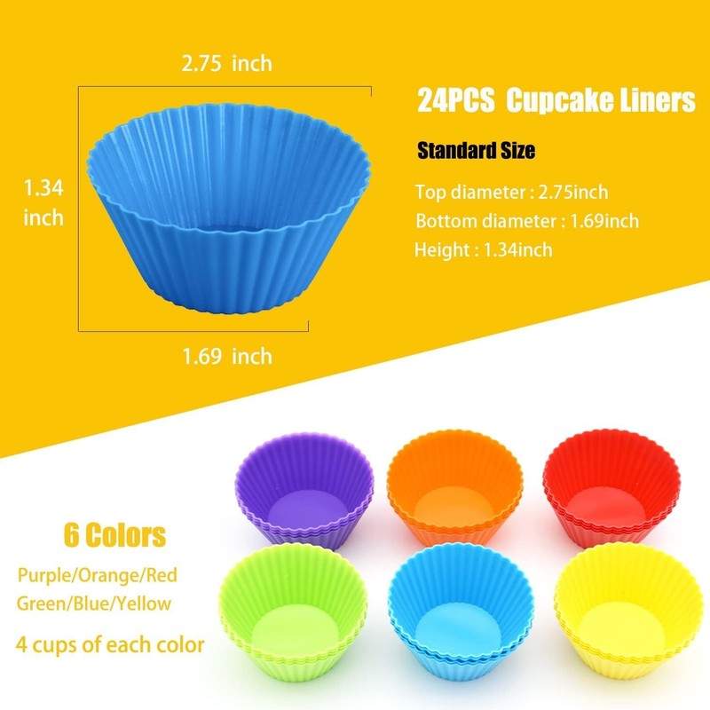 Tazas De Silicona Para Hornear Magdalenas, Paquete De 24, Muffins Reutilizables. gallery