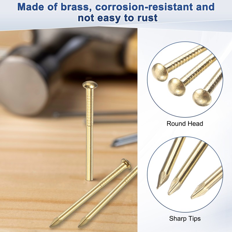 200-Pack Small Nails, 1.2mm x 12mm Brass Nails Round Head gallery