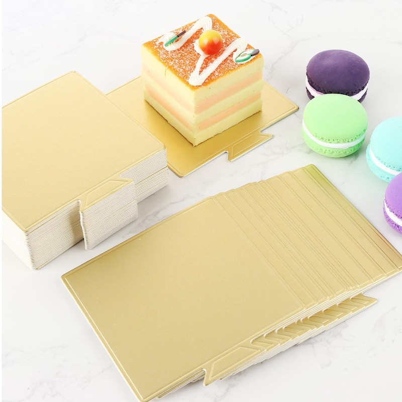 500 PCS 3.5 Inch Square Mini Gold Cardboard Cake Boards Dessert Base Tray gallery