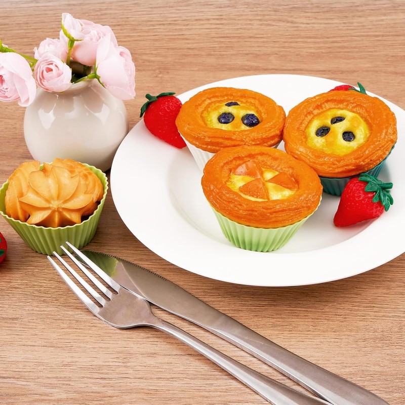 12 Pack Silicone Baking Cups, 4 Colors Reusable Non-Stick Muffin Liners, Heat-Re gallery