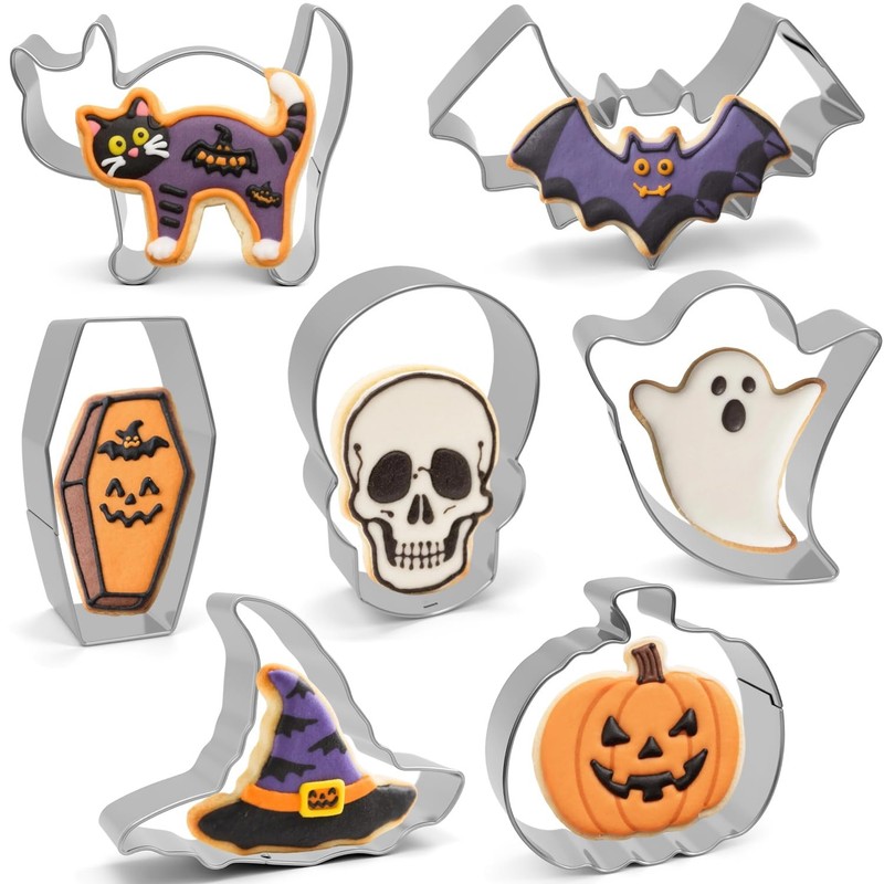 Halloween Cookie Cutters Set 7 Pieces – Large Bat, Ghost, Pumpkin, Witch Hat,…