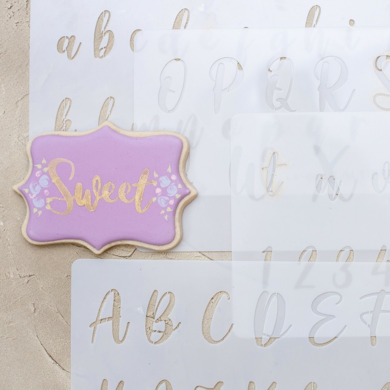 Lacupella Calligraphy Cursive Alphabet Letter Number Cake Acrylic Stencil 1.5 In gallery