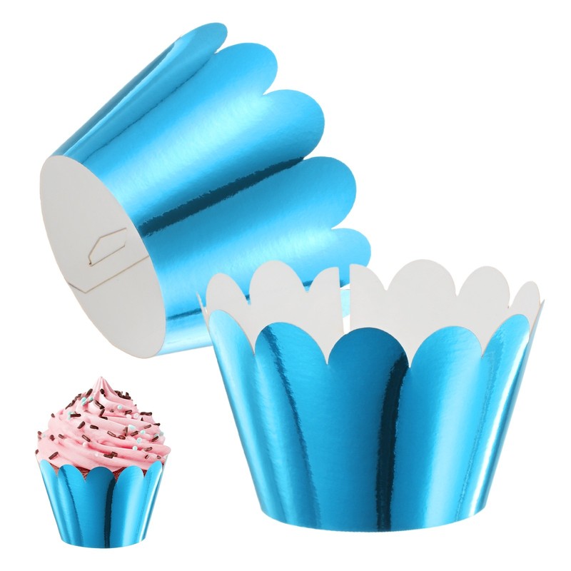 50-Pack Wave Cupcake Liners, Baking Cups for Wedding/Party[Reflective Blue]