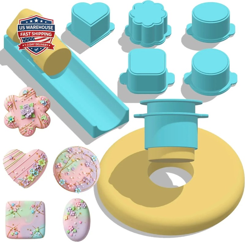 5 PCS Cake Pop Mold Set with 7.8-inch Tray, 5 Shape Cakepop Cutter | Heart, Squa