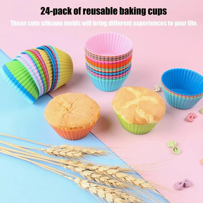 Silicone Cupcake Baking Cups Reusable Muffin Liners Small Nonstick 24pc 6 Colors gallery