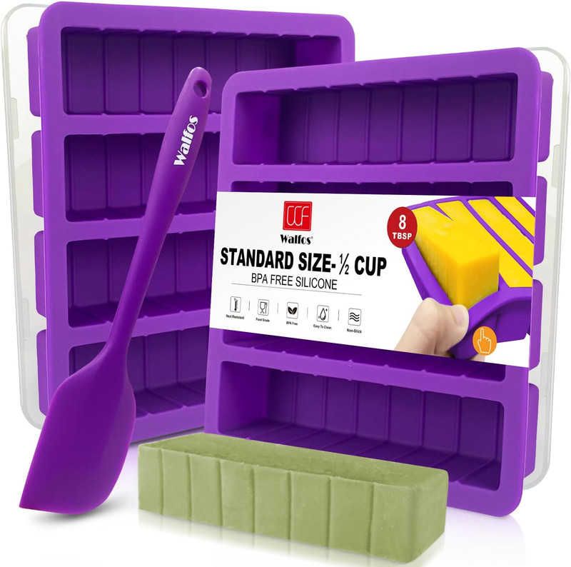 2 Pack Silicone Butter Mold Tray with Lid & Spatula Non Stick 8 TBSP Purple