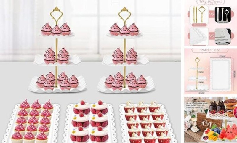 5 Pcs Dessert Table Display Set – 2 X Cupcake Stand Holder/Cup Wave Square