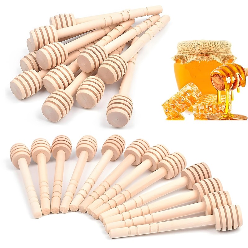 24 Pack Wooden Honey Dipper Sticks Honeycomb 4 Inch Mini Stirrer Jar Drizzle