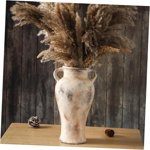 Rustic Ceramic Vase with Handle, 12.6 inch Large Handcrafted 12.6 Inch