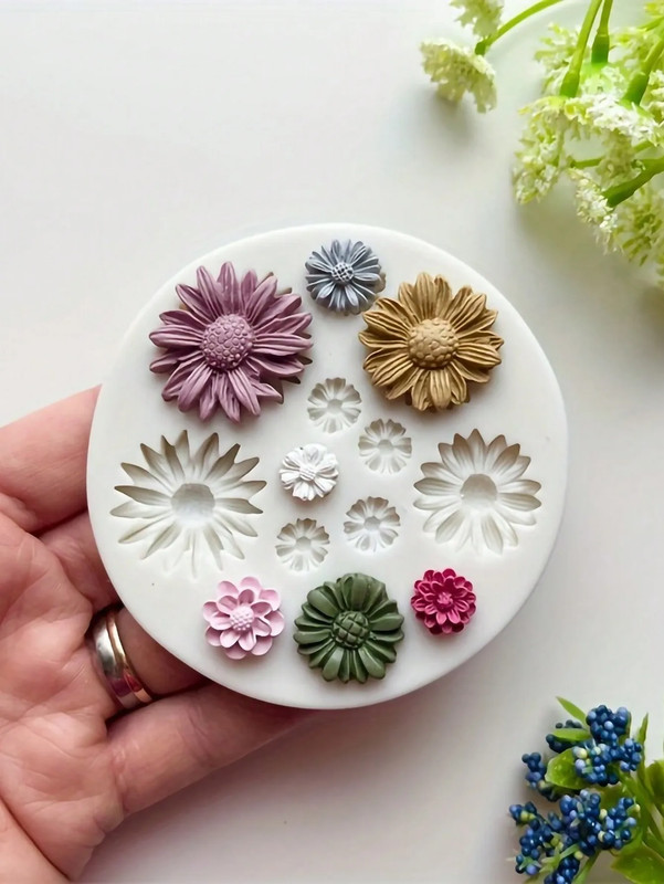 1 PC Daisy Silicone Mold Bouquet Polymer Clay Pattern Suitable for Soft Candy Cr gallery