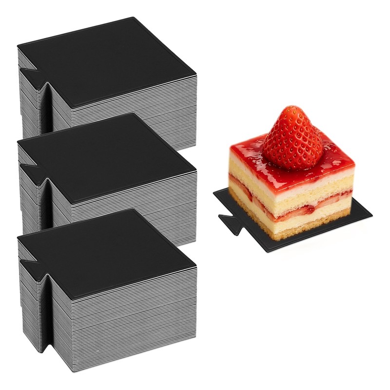 150 Pcs Mini Cake Boards, 2.8 Inch Square Mousse Cake Base, Black