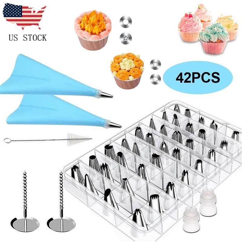 42Pcs DIY Cake Decor Set Piping Tips Pastry Icing Piping Nozzles Baking Supplies