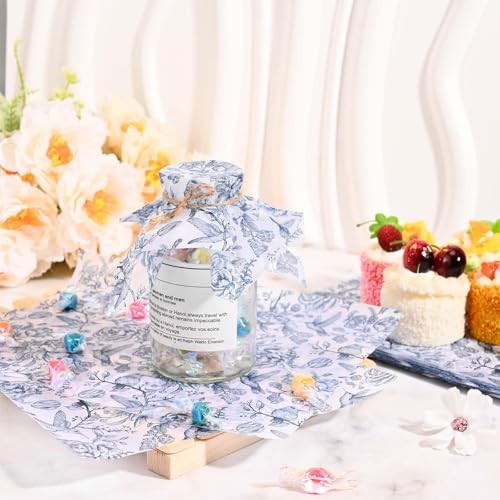 150Pcs Blue Floral Wax Paper for Food Chinoiserie Blue White Flower Decorative gallery