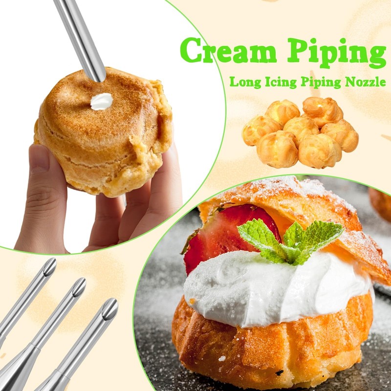 3 Pcs Puff Cream Filling Piping Tips Kit Stainless Steel Long Icing Piping No... gallery