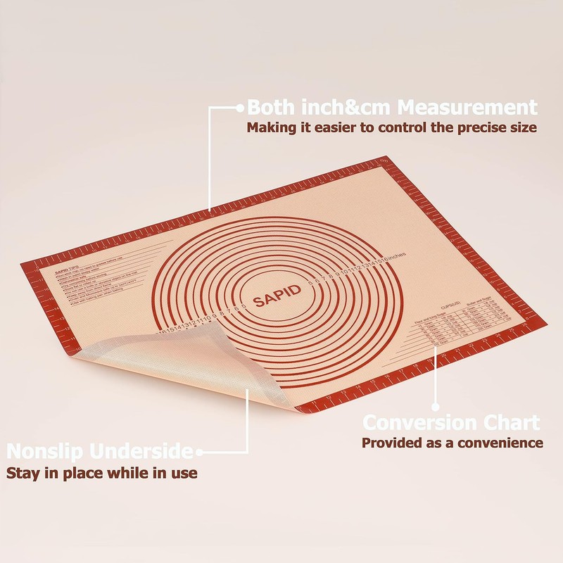 Sapid Extra Thick Silicone Pastry Mat Non-slip with 20×28, Red gallery