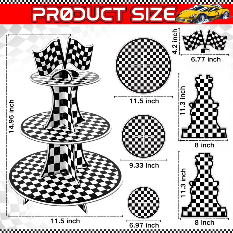 2 Pack Race Car Cupcake Stand for Kids Birthday Party, Three-Tier Cars Birthd... gallery