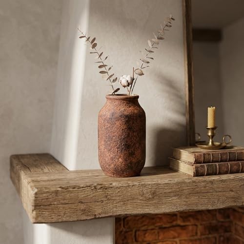 Rustic Terracotta Vase for Home Decor, 9 Inch Farmhouse Ceramic Vases for gallery