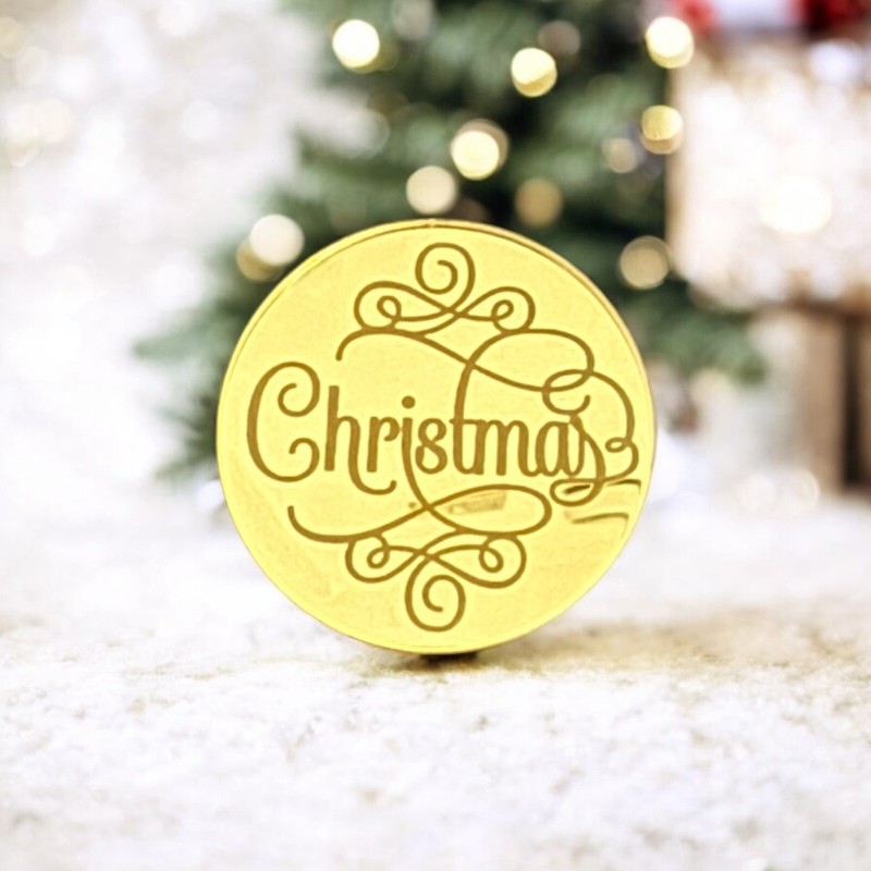 Merry Christmas Acrylic Gold Mirror Cake Charm Cupcake Toppers Party Decoration