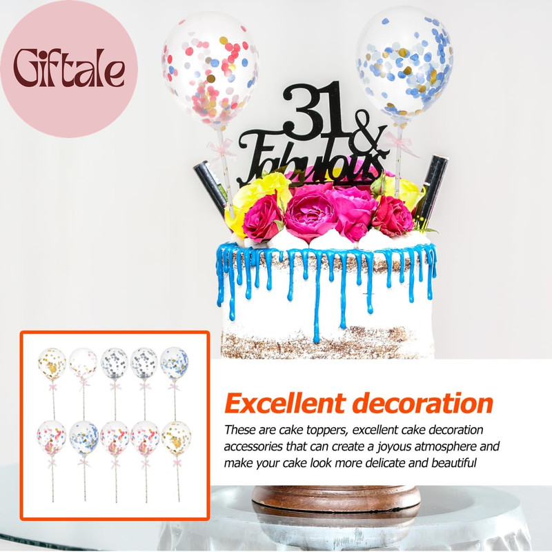 10Pcs Balloon Cake Toppers, Confetti Mini Balloons on a Stick for Birthday Party gallery