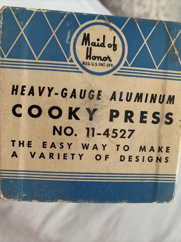 Vintage 1940s Maid of Honor Cooky press In Original Box sold by Sears Roebuck gallery