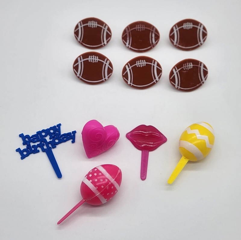 Plastic Cupcake Rings Toppers Lot of 11 Football, Easter, Valentines, Kiss gallery