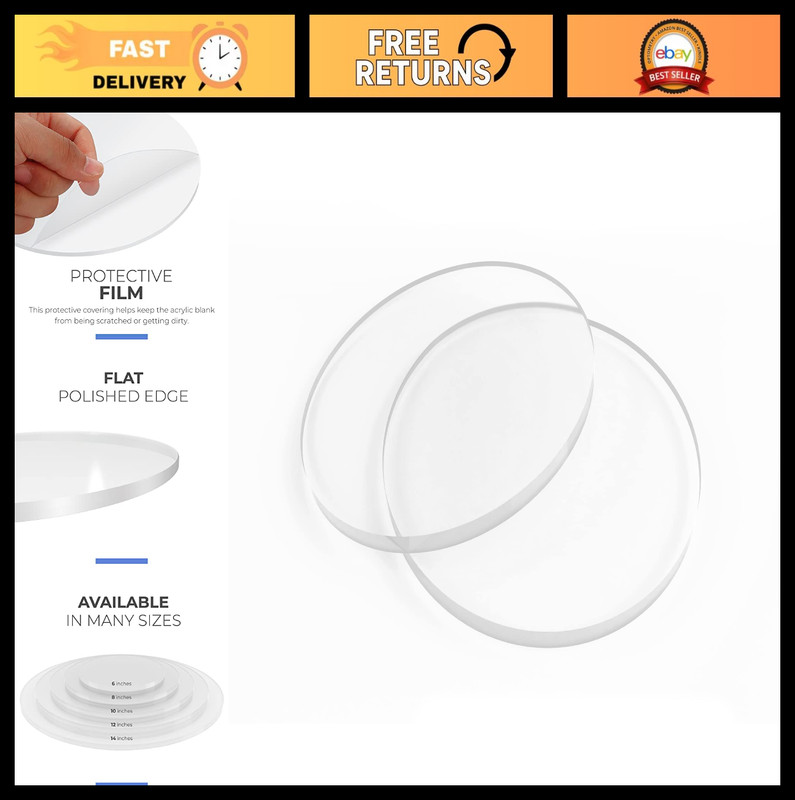 10″ Round Clear Plexiglass Sheets – 1/4″ Thick, Pack of 2, Polished Edges, Cake