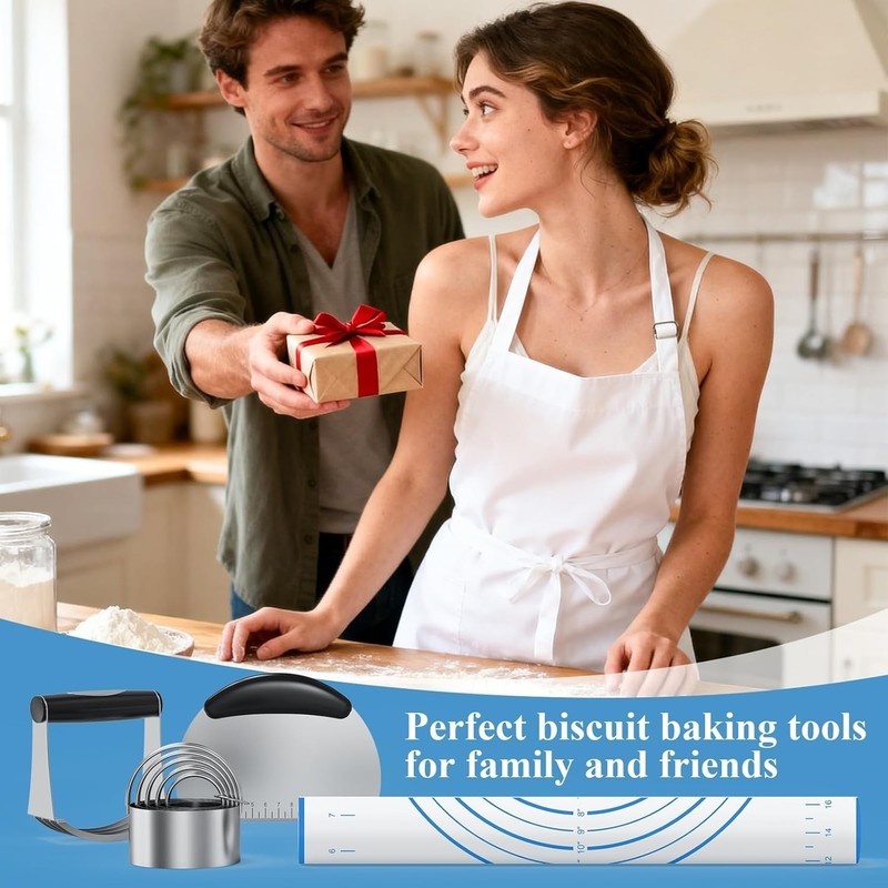 Biscuit Cutter Set, Blue Silicone Baking Mats，Stainless Steel Pastry Blender,... gallery