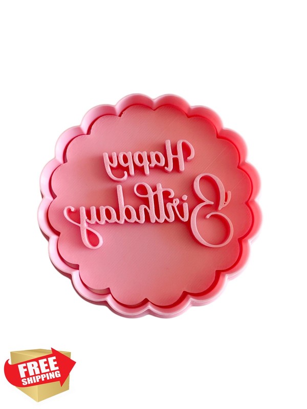 Generic 3D Happy Birthday Cookie Cutter Stamp Pink 8cm gallery
