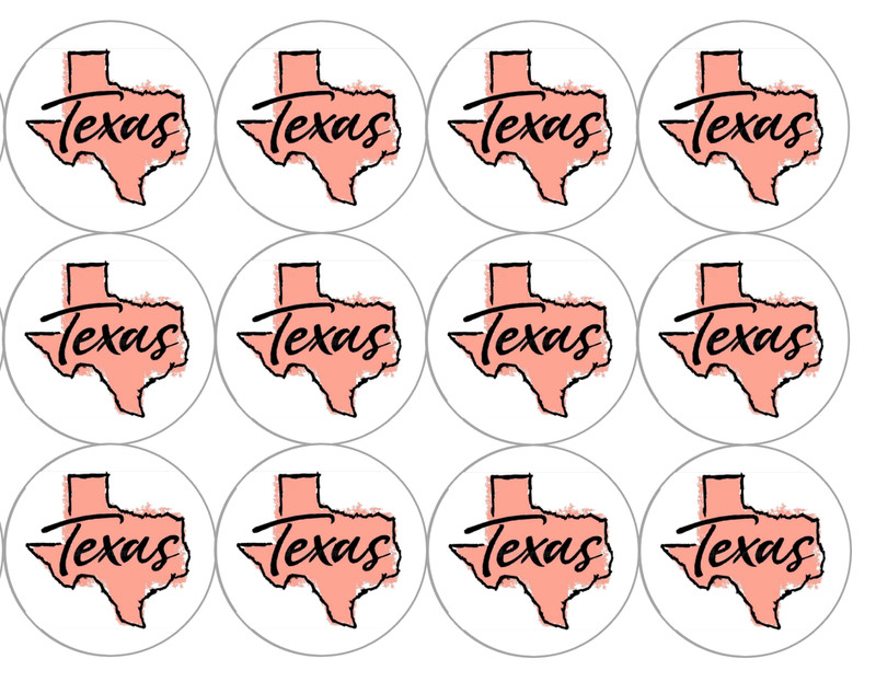 set of 12 Texas, edible paper, cupcake cookie toppers, pre cut CHOOSE SIZE