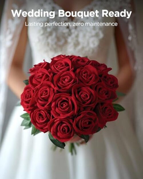 Pcs Roses Artificial Flowers, Fake Velvet Silk Rose Bulk Faux Flower 50 Red gallery