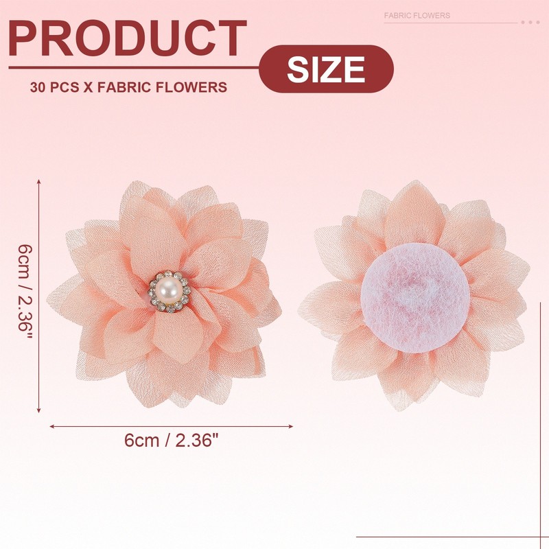 30Pcs 2" Fabric Flowers Rhinestone Pearls Sewing Fabric Flowers Light Orange gallery