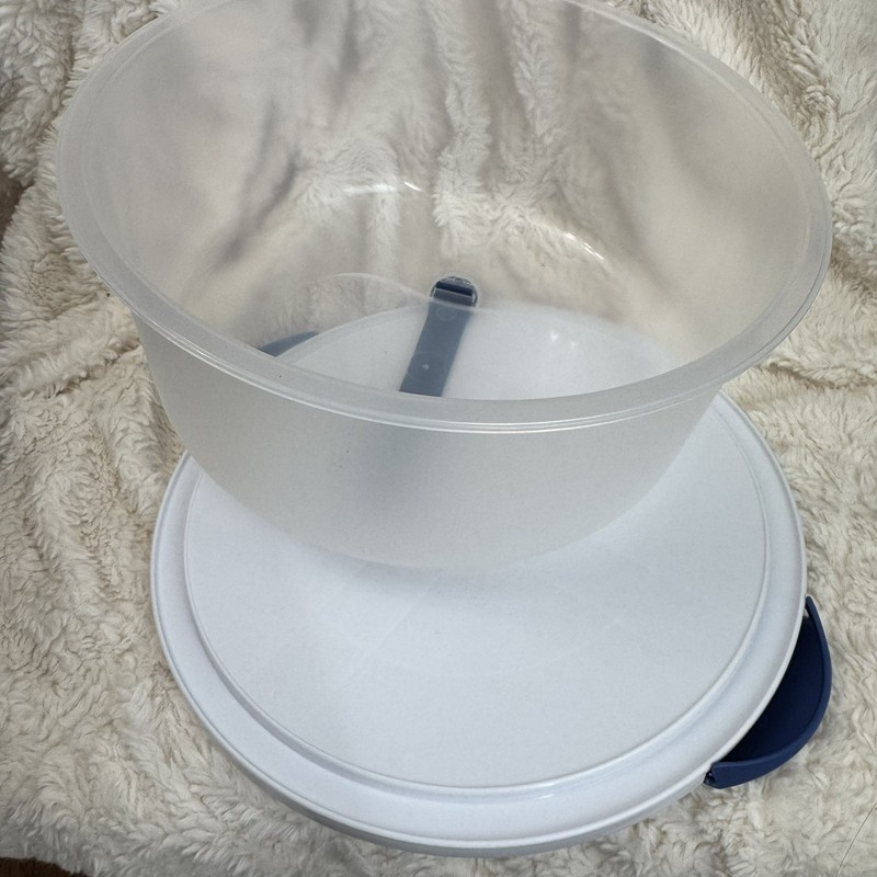 NWOT Sterilite Cake Carrier |Holds 12” Round Cake w/ Lid Cover Blue Handle gallery