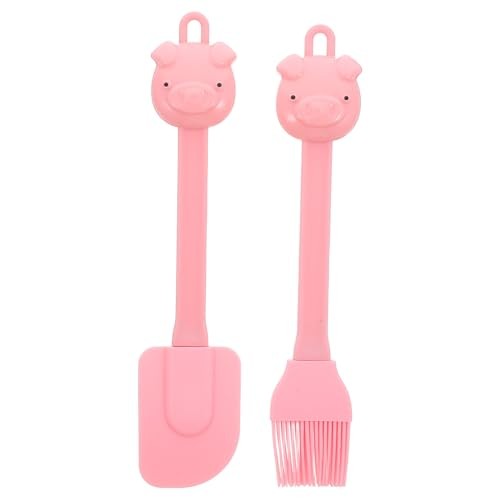 2Pcs Kids Baking Tool Set, Silicone Baking Scraper Brush Pink Cartoon Pig
