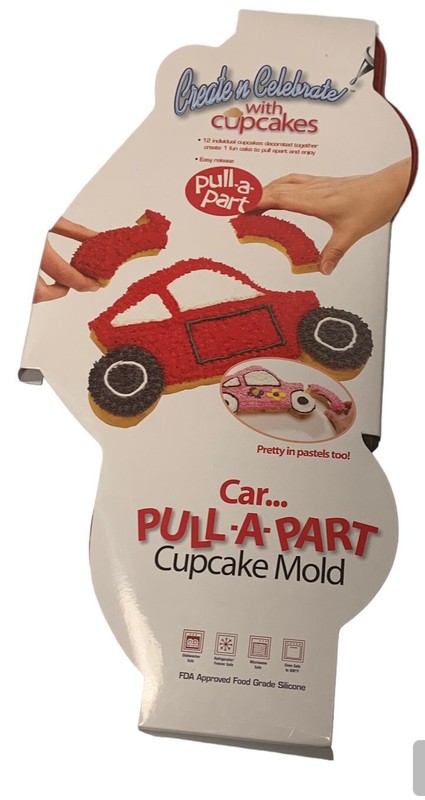 Car Cupcake Mold – Pull Apart – Lifetime Brands – Red Silicone, New