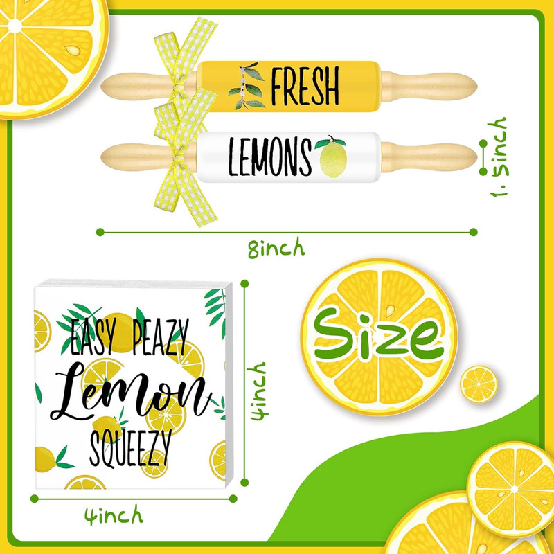4 Pcs Lemon Tiered Tray Decor Fresh Lemonade Wooden Tier Decor Mini Rustic Woode gallery