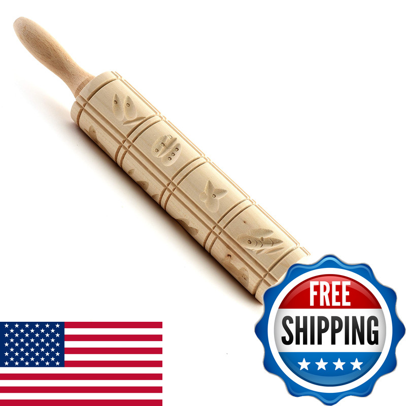 Norpro Springerle Wooden Rolling Pin 10 Light Brown 3083