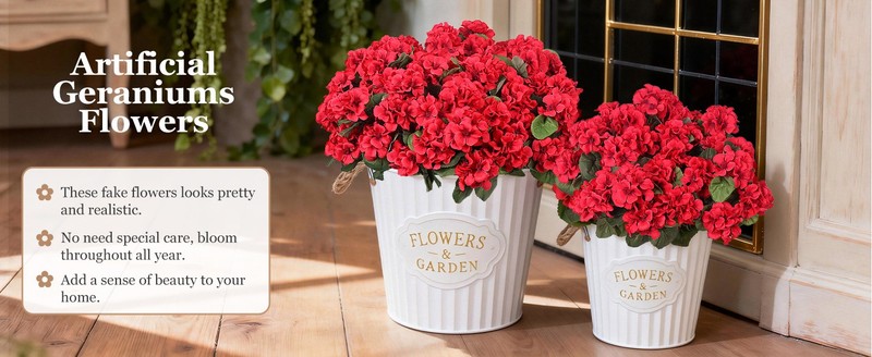 12 Pcs Artificial Flowers for Outdoors, Faux Silk raniums Flowers UV gallery