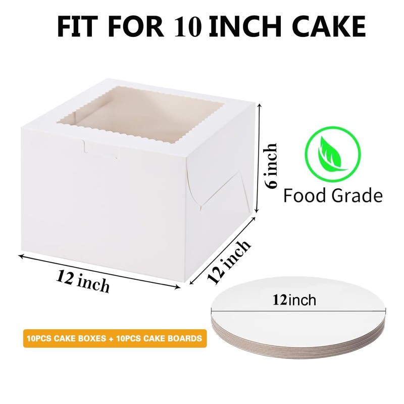 20Pack 12x12x6 Inch Cake Boxes with boards(10 boxes & 10 boards), White Baker... gallery