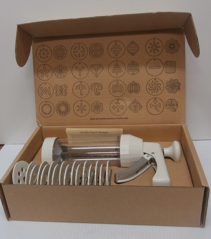 Pampered Chef Cookie Press 1525 Retired 16 Disks Designs Cookies W/Box Vintage